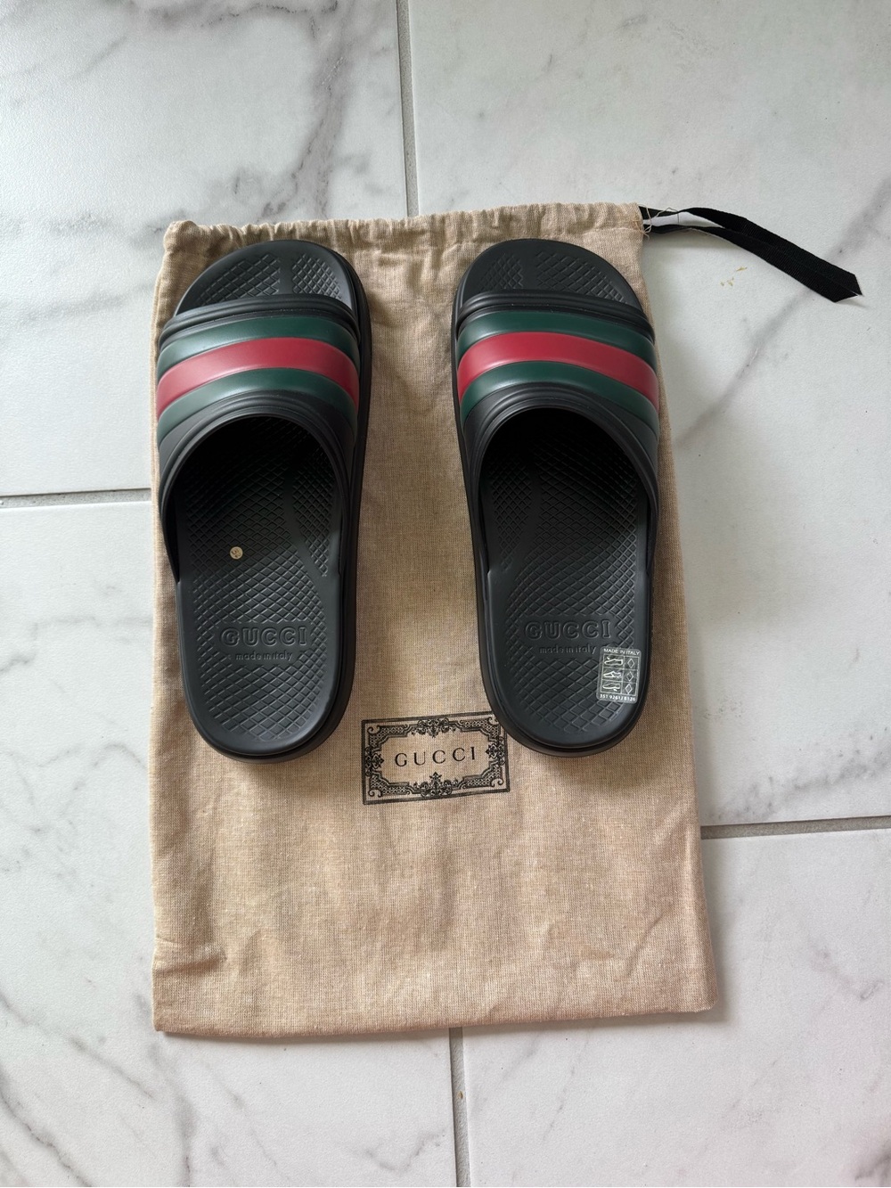 Gucci Black Slides with Red and Green Stripes
